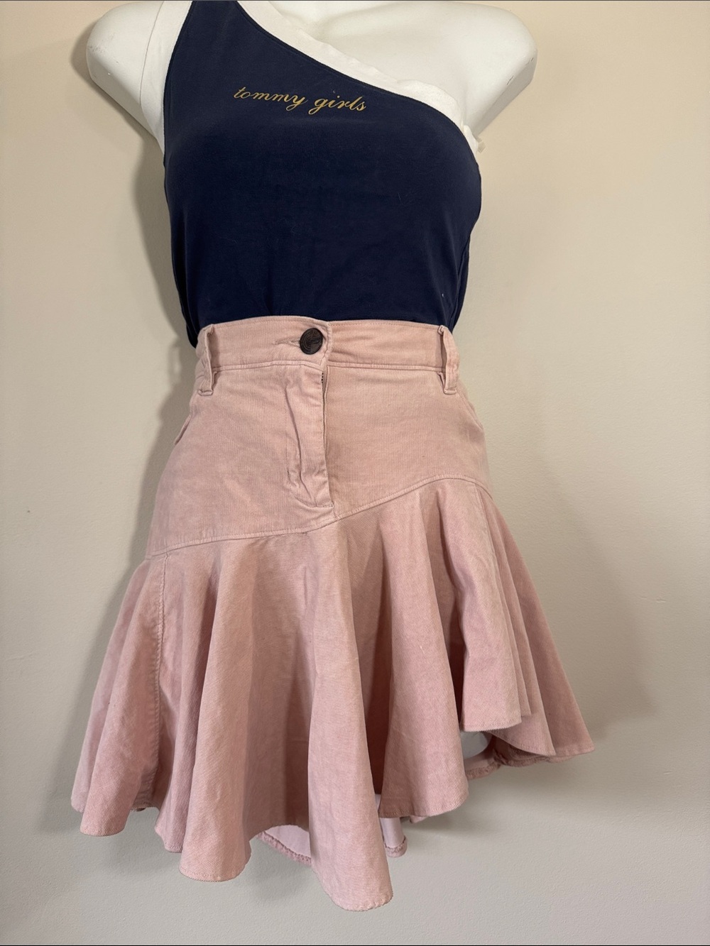 Y2K BCBGirls Baby Pink Asymmetrical Corduroy Pleated Fairy Mini Skirt